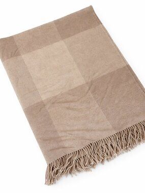 Brooklinen 100% Baby Alpaca Beige Checker Tassel Throw Blanket Germany Brown